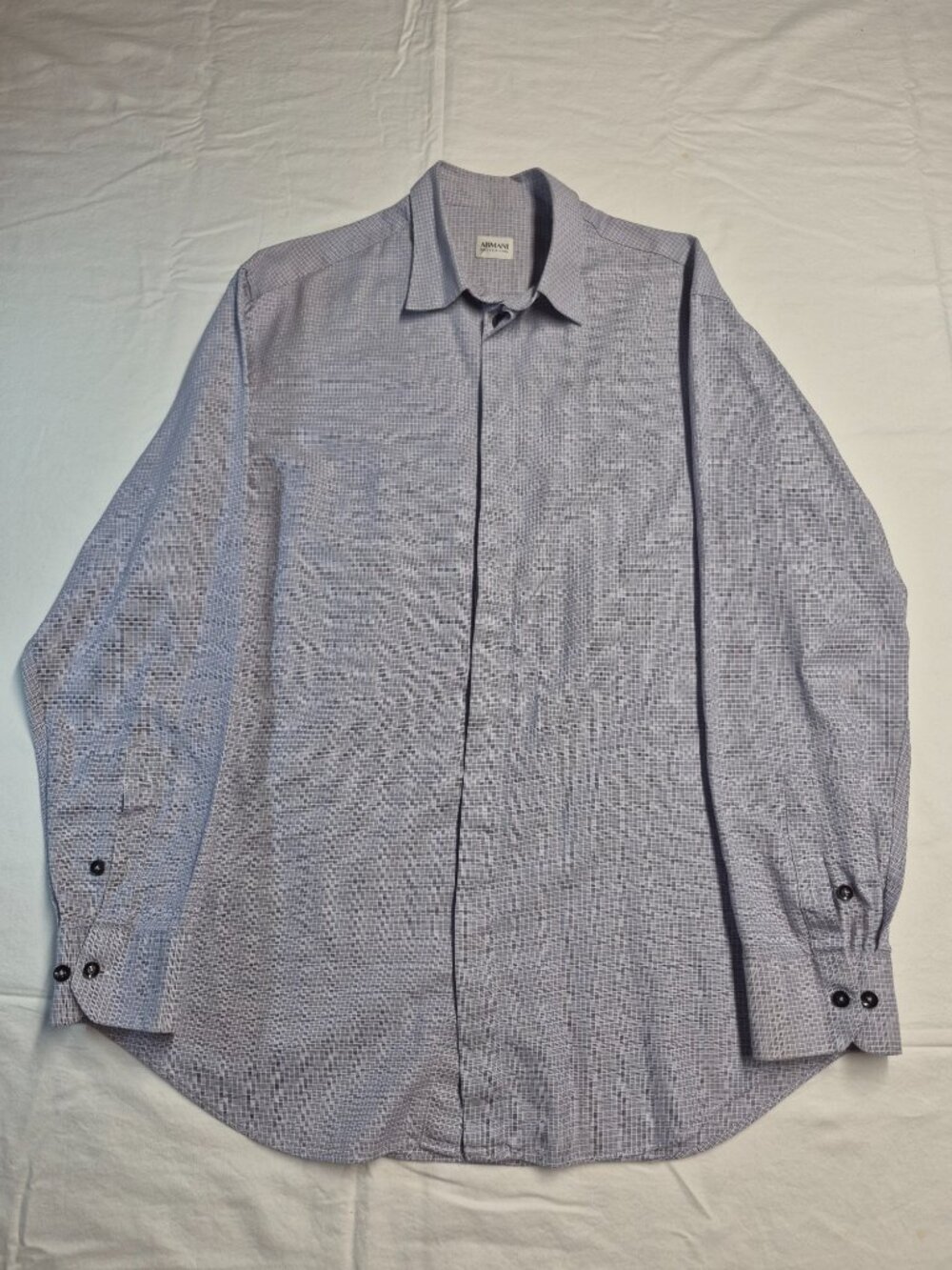 Armani Collezioni Men's Large Blue Micro Check Dress Shirt MC21
